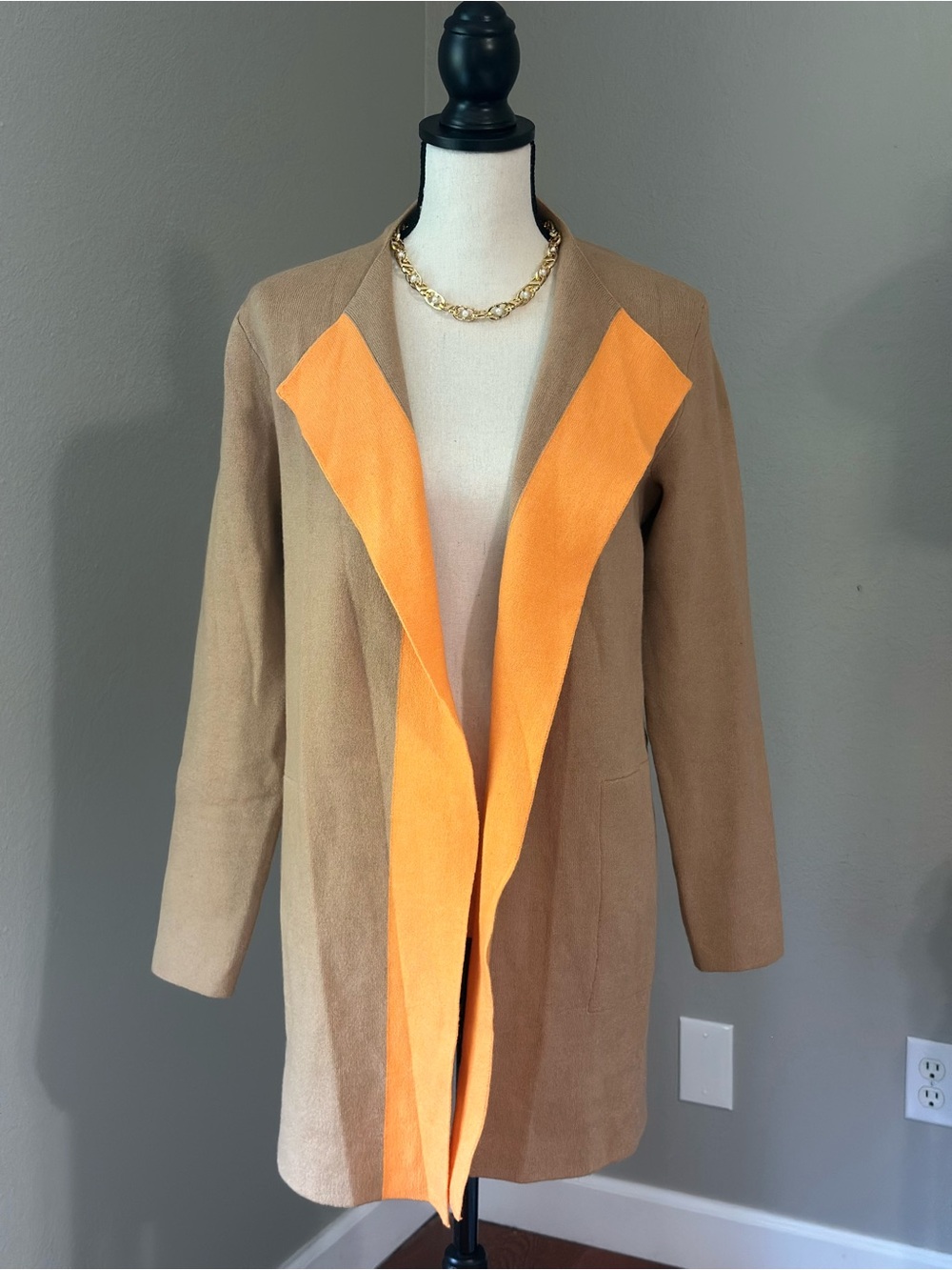 J Jill Taupe Trench Coat with Orange Trim